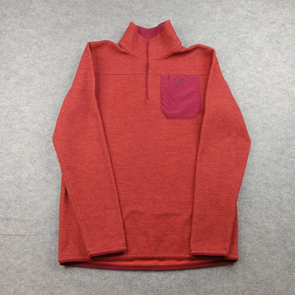 Under Armour Pullover Mens Small Red ColdGear 1/4 Zip Long Sleeve Top 1356290